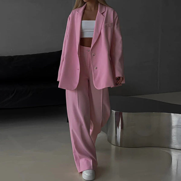 Stilla | Blazer Sæt Størrelse Plus Pasform Bred Bukser Klassisk Snit Formelt Stil
