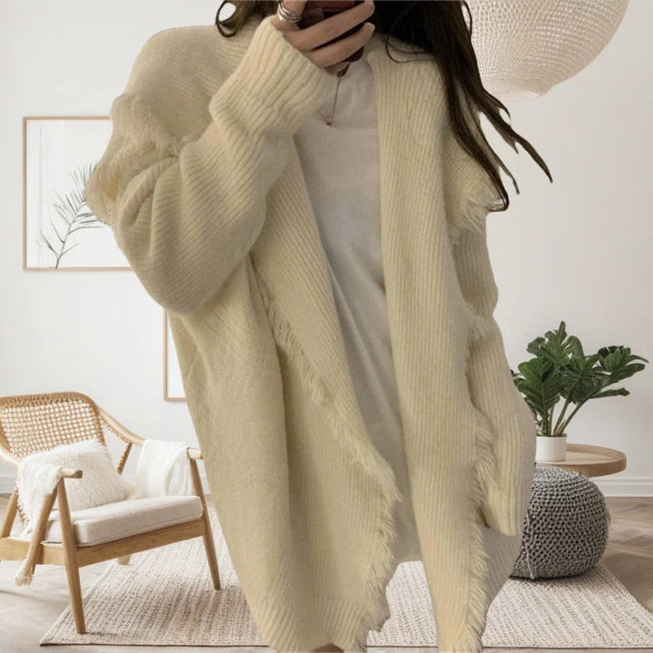 Stilla | Strikjakke Strikket materiale Plus size pasform Frynse kanter Åben front