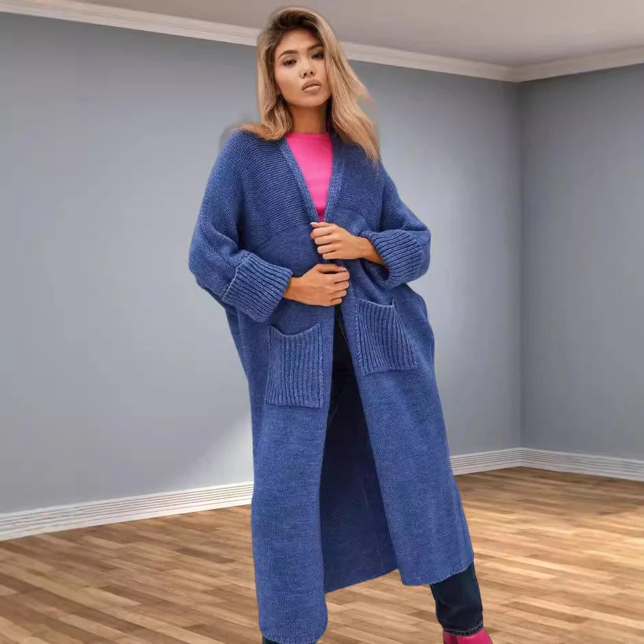 Stilla | Strikjakke Plus Size Snit Groft Strikket V-Hals med Lommer