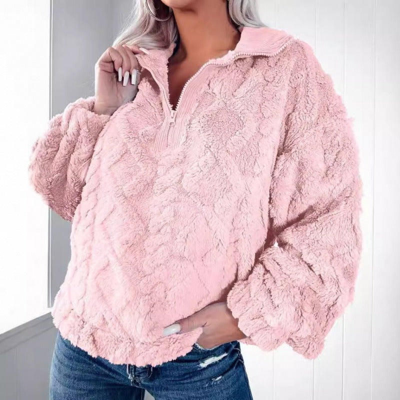 Stilla | Halv lynlås Plush fleece overdimensioneret pasform ståkrave