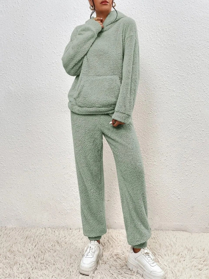 Stilla | Lounge sæt teddy fleece afslappet pasform hætte og kængurulomme