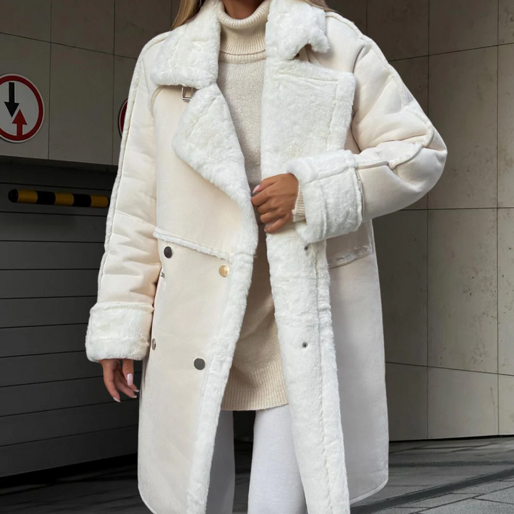 Stilla | Lang frakke Oversized snit Blødt fløjlsmateriale Bred revers