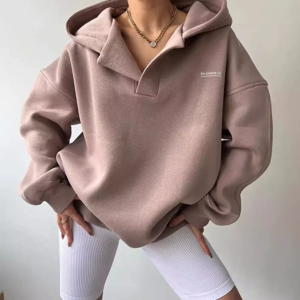Stilla | Hættetrøje Oversize Pasform Fleece V-Udskæring Ribkanter