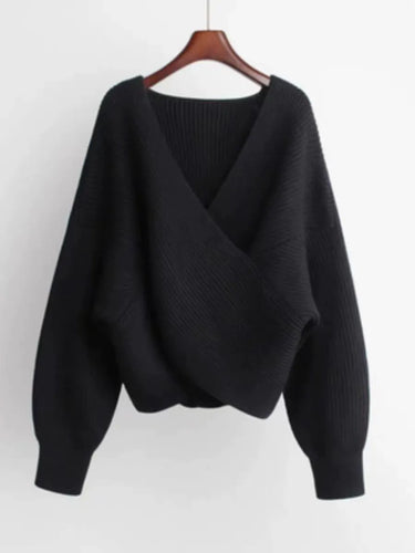 Stilla | Størrelse Sweatshirt Strikrib Struktur V-Udskæring Ballonærmer