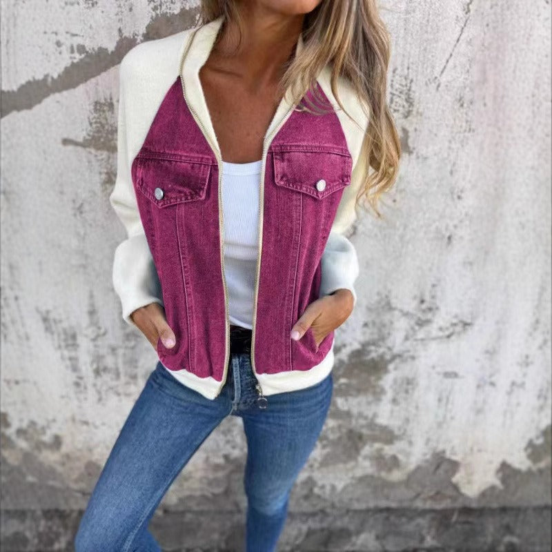 Stilla | I denim Løs pasform Patchwork design Lange ærmer Knaplukning