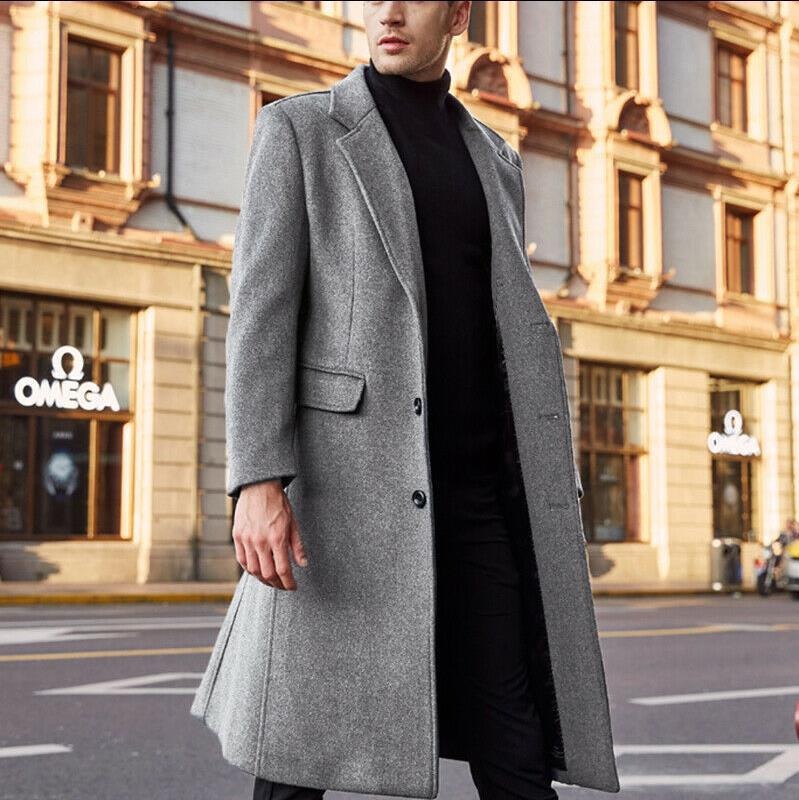 Stilla | Trenchcoat Taljeformet Pasform Uldmix Lang Model Klassiske Revers