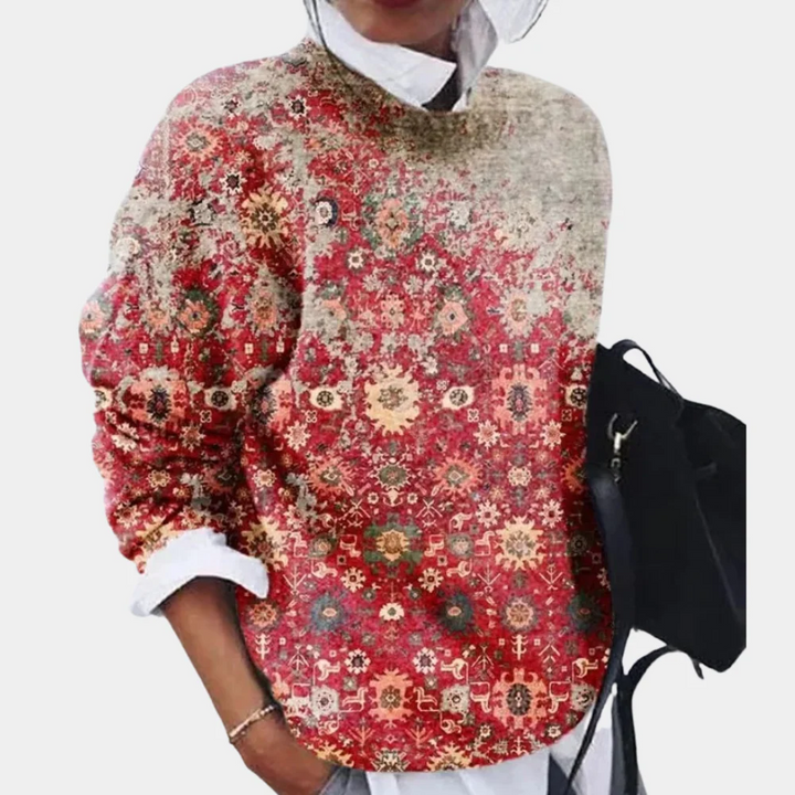 Stilla | Sweatshirt Afslappet pasform Strikket Geometrisk mønster Rund halsudskæring Lange ærmer
