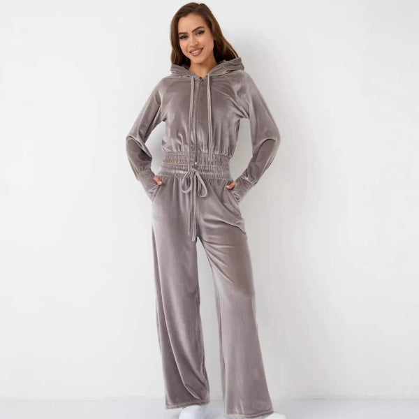 Stilla | Loungewear Sæt Fleece Løs Pasform Hættetrøje med Snøre Bred Bukser