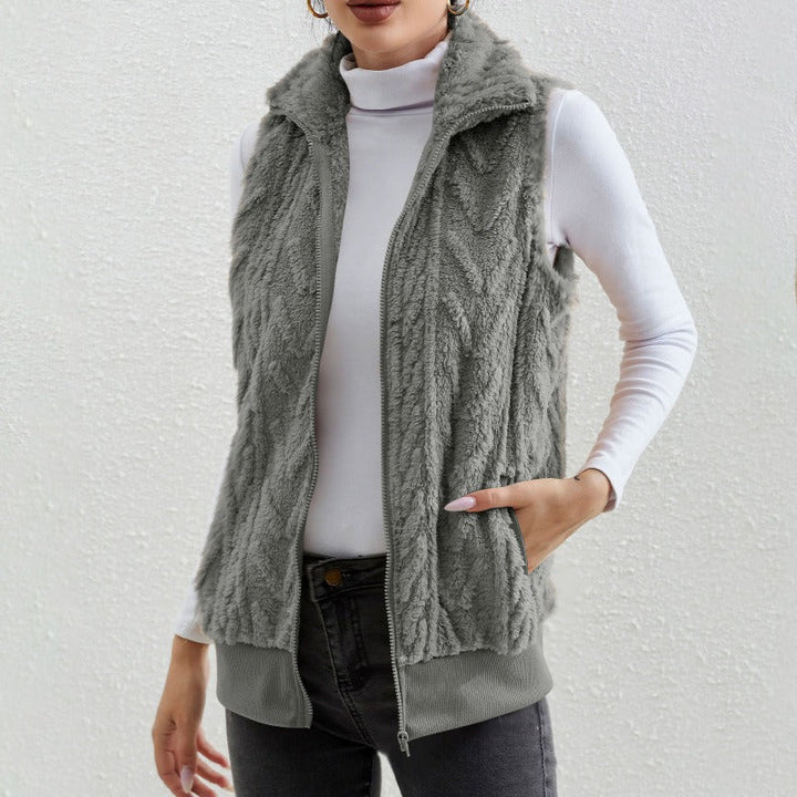 Stilla | Uden Ærmer Jacquard Fleece Lynlås Høj Krave Relaxed Pasform
