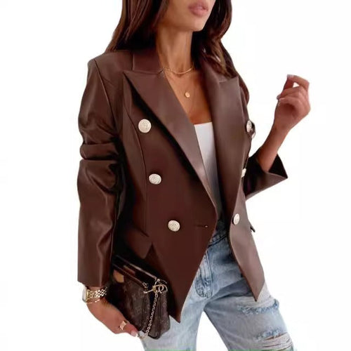 Stilla | Blazer Læderlook Tætsiddende Pasform Dobbelt række Lange Ærmer
