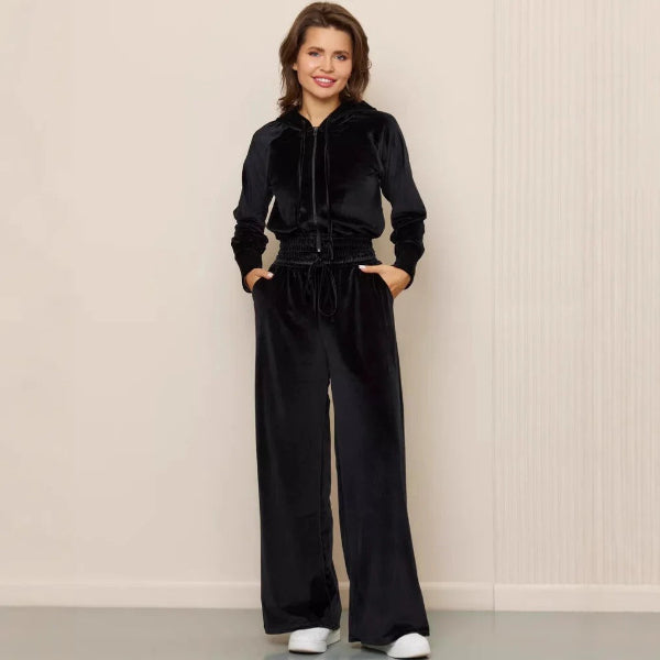 Stilla | Loungewear Sæt Fleece Løs Pasform Hættetrøje med Snøre Bred Bukser