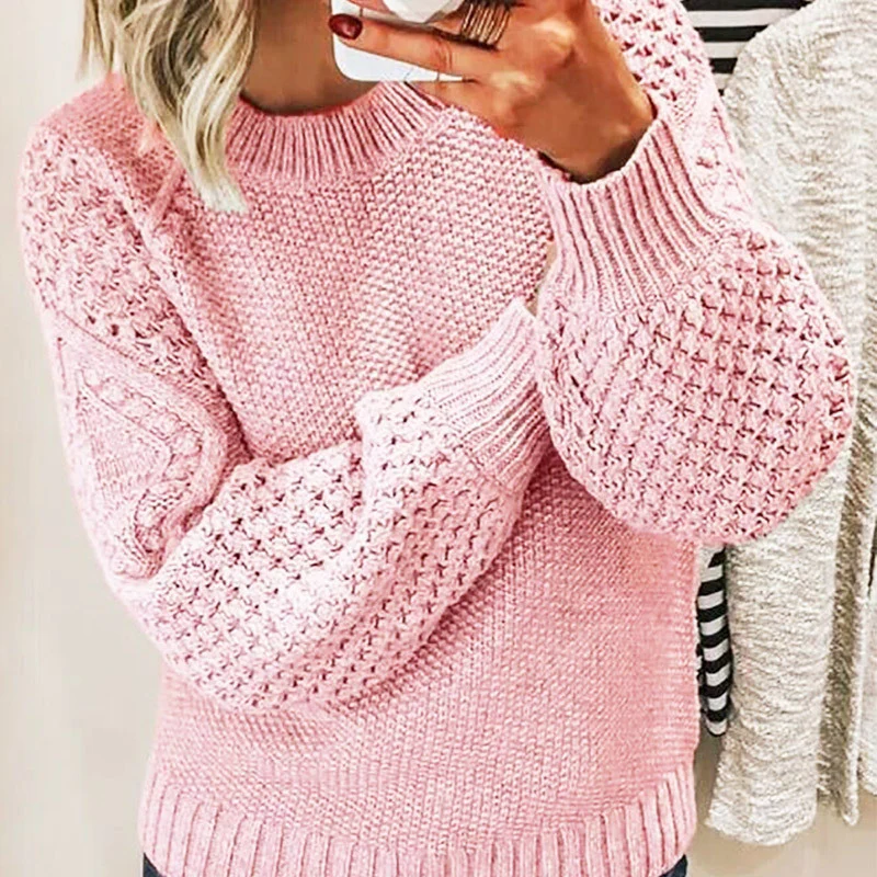 Stilla | Sweater i uldblanding plus size pasform kabelstrik ballonærmer