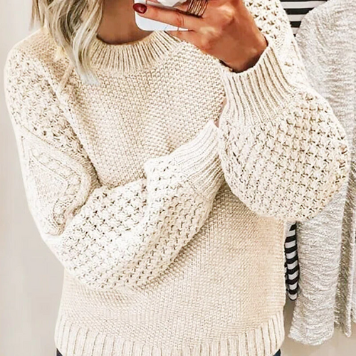 Stilla | Sweater i uldblanding plus size pasform kabelstrik ballonærmer
