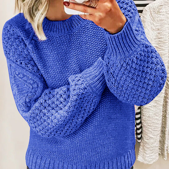 Stilla | Sweater i uldblanding plus size pasform kabelstrik ballonærmer