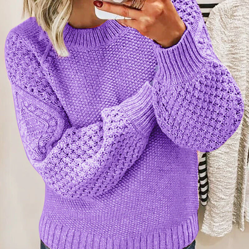 Stilla | Sweater i uldblanding plus size pasform kabelstrik ballonærmer