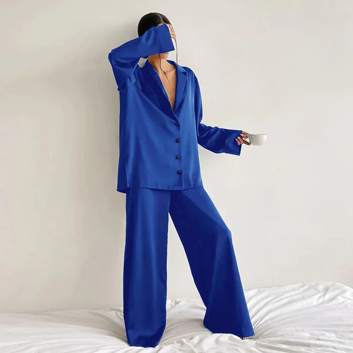Stilla | Pyjamas Sæt Satin Løs Snit Skjorte Top Bred Bukser