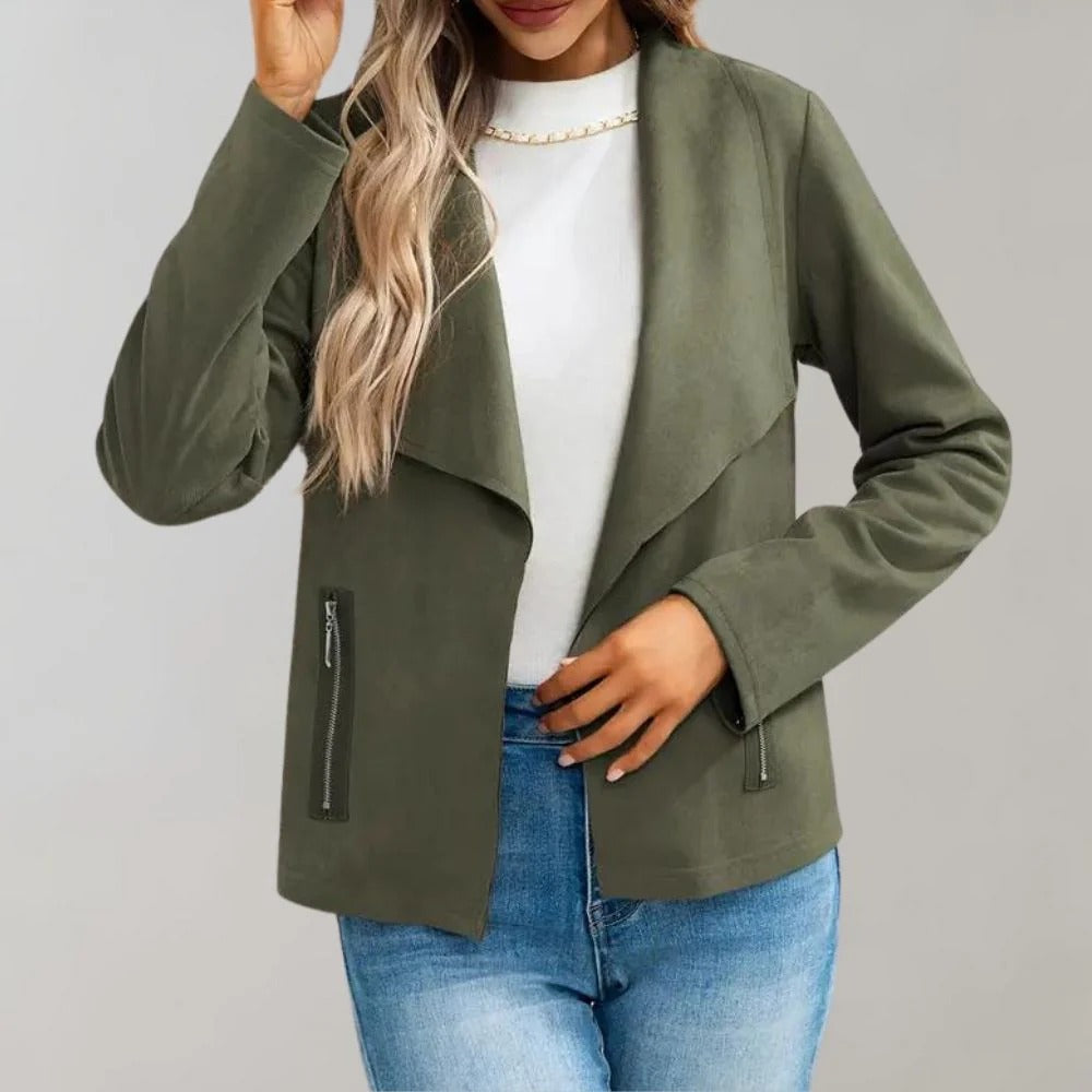 Stilla | Suede Slim Fit Draperet Åben Forside Lange Ærmer