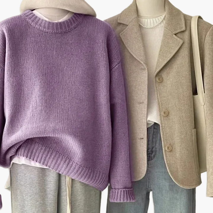 Stilla | Sæt Afslappet Retro Japansk Stil - Strikpullover og Blazer til Hverdag og Fritid