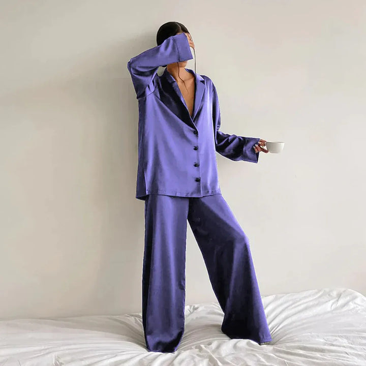 Stilla | Pyjamas Sæt Satin Løs Snit Skjorte Top Bred Bukser