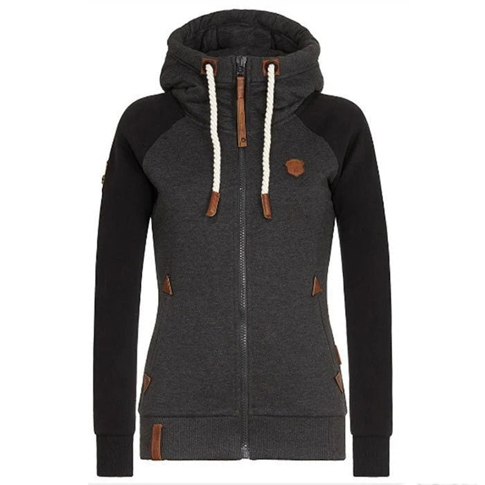 Stilla | Hoodie med lynlås Slim Fit strikstof ribkant lommer og snoretrækhætte