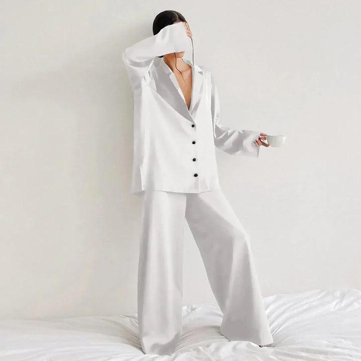 Stilla | Pyjamas Sæt Satin Løs Snit Skjorte Top Bred Bukser
