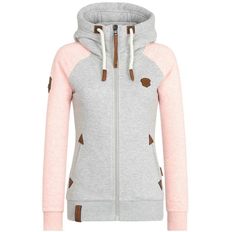 Stilla | Hoodie med lynlås Slim Fit strikstof ribkant lommer og snoretrækhætte