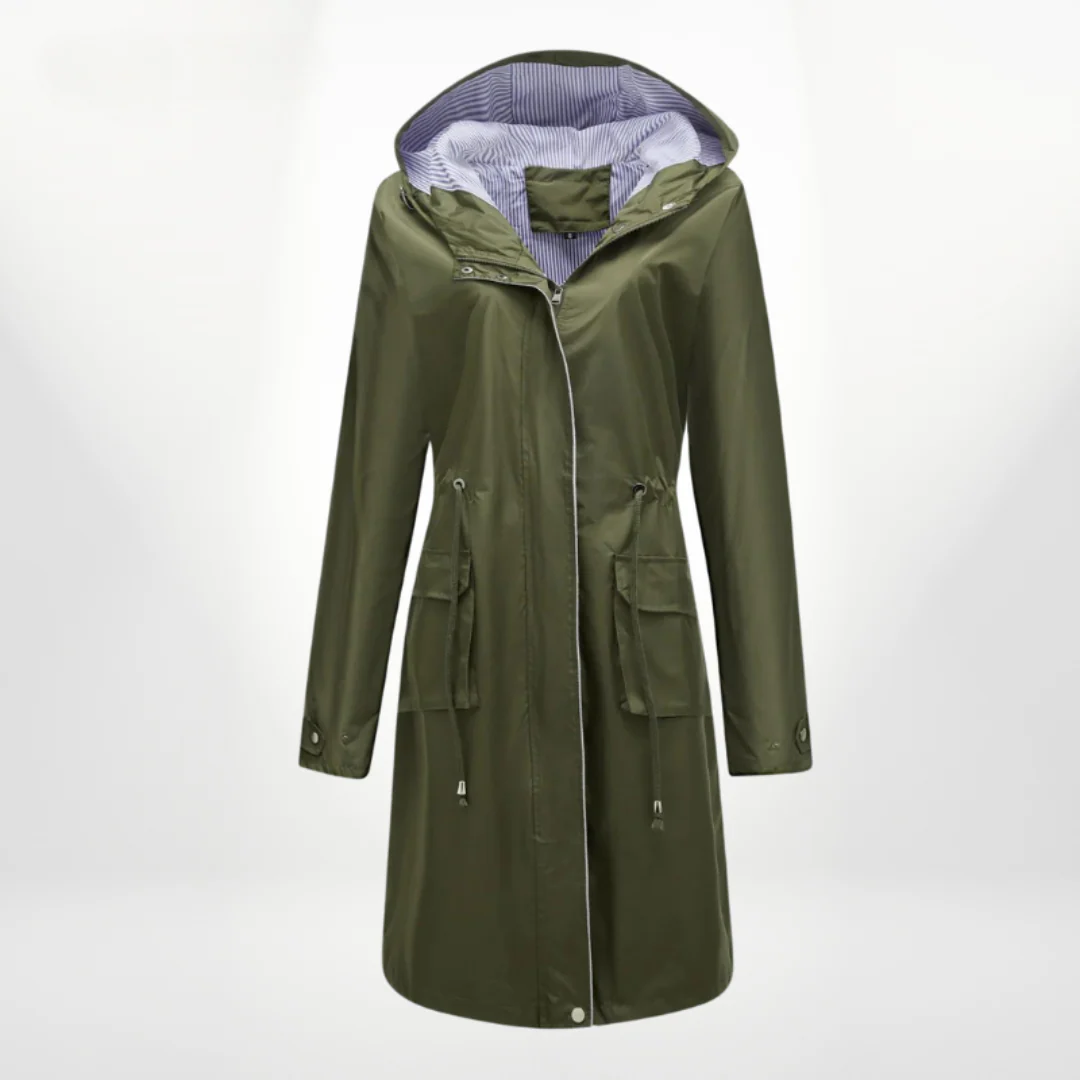 Stilla | Trenchcoat Slim Fit Snøre Kapuze knælang vandtæt materiale
