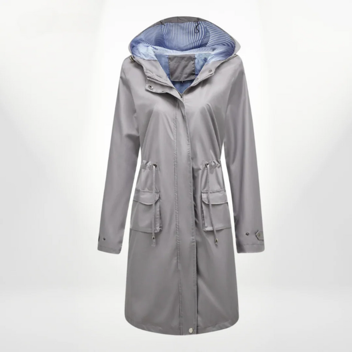Stilla | Trenchcoat Slim Fit Snøre Kapuze knælang vandtæt materiale