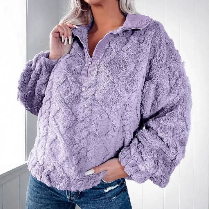 Stilla | Pullover Sweatshirt Kunstlærred Løs Pasform Polstret Halv Lynlås Lange Ærmer