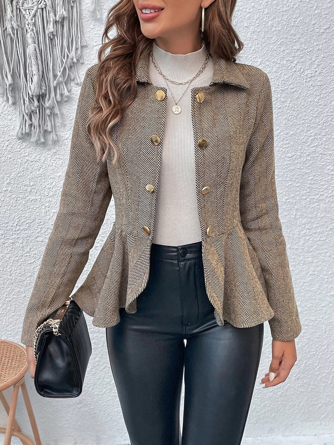 Stilla | Blazer Slim Fit Jacquard Dobbeltknap Peplum Kontorbrug