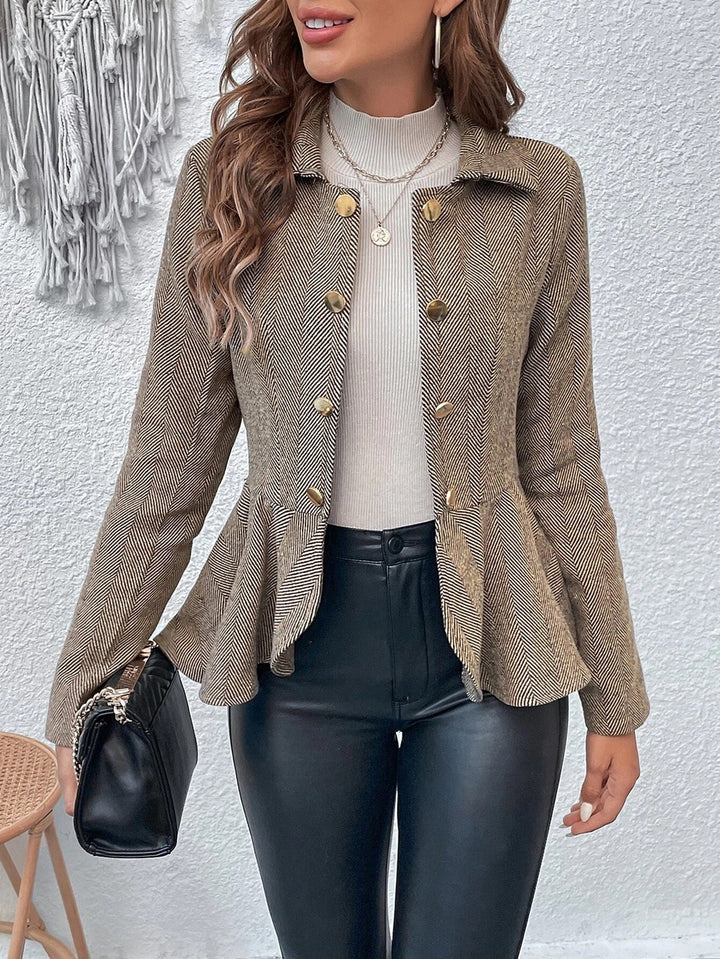 Stilla | Blazer Slim Fit Jacquard Dobbeltknap Peplum Kontorbrug