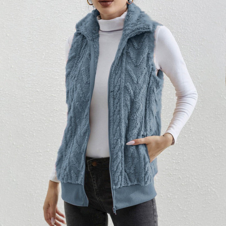 Stilla | Uden Ærmer Jacquard Fleece Lynlås Høj Krave Relaxed Pasform