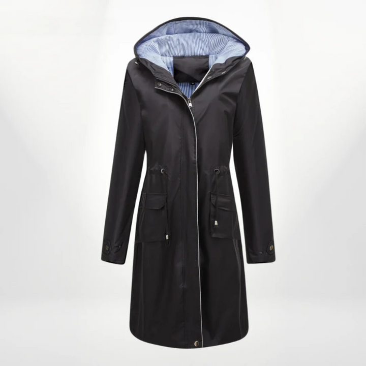 Stilla | Trenchcoat Slim Fit Snøre Kapuze knælang vandtæt materiale