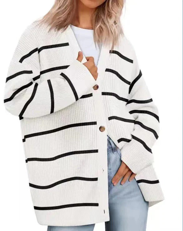 Stilla | Strikjakke Plus Size Fit Strikket Rib Struktur Knap V-Udskæring