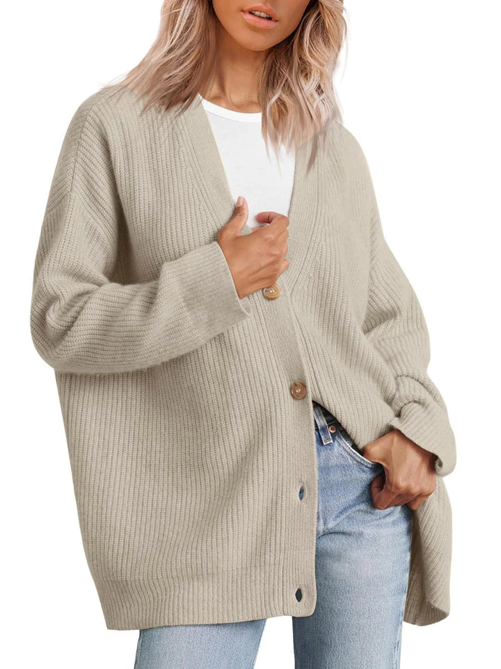Stilla | Strikjakke Plus Size Fit Strikket Rib Struktur Knap V-Udskæring