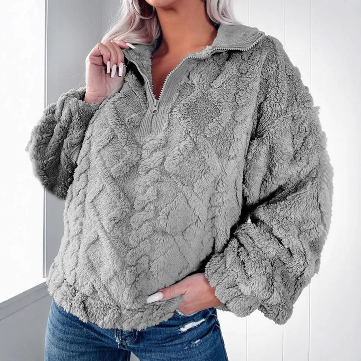 Stilla | Pullover Sweatshirt Kunstlærred Løs Pasform Polstret Halv Lynlås Lange Ærmer