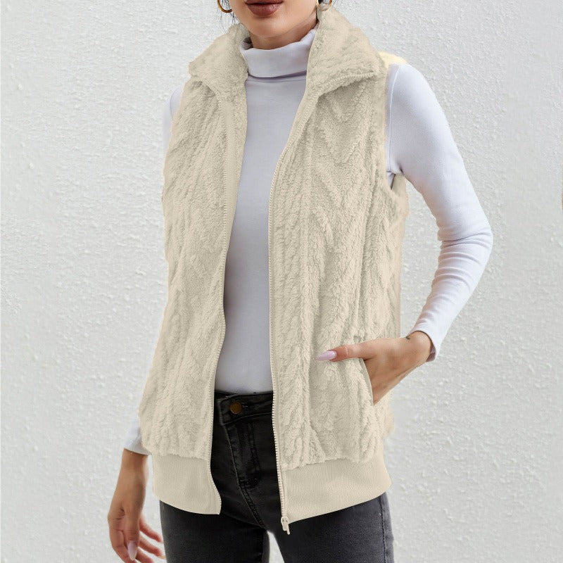 Stilla | Uden Ærmer Jacquard Fleece Lynlås Høj Krave Relaxed Pasform