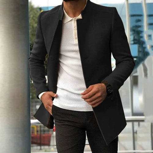 Stilla | Uldfrakke Slim Fit Mandarin Krave Skjulte Knapper mellemlang