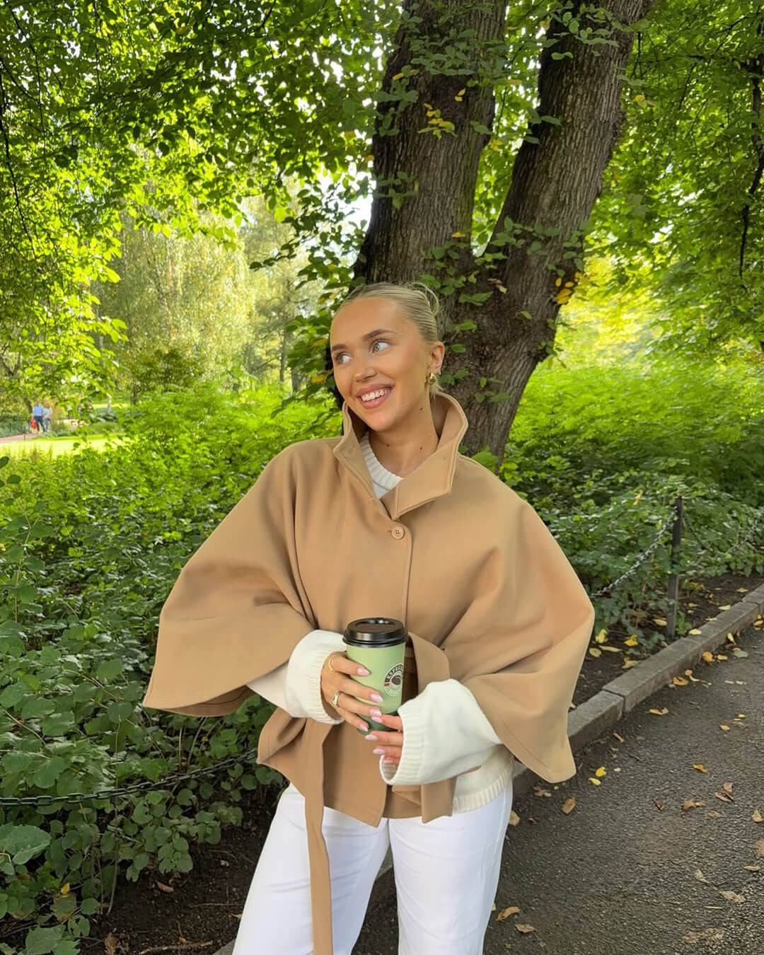 Stilla | Høj krave Bælte tasker Cape Jakke Knap Crossbody frakke