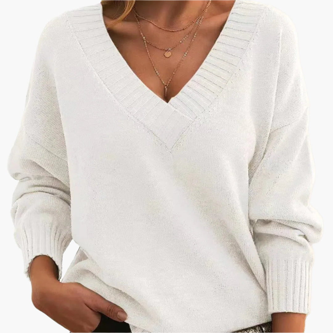 Stilla | V-Udskæring Sweatshirt - Elegant Strikpullover I Oversize-Stil til Hverdag & Kontor