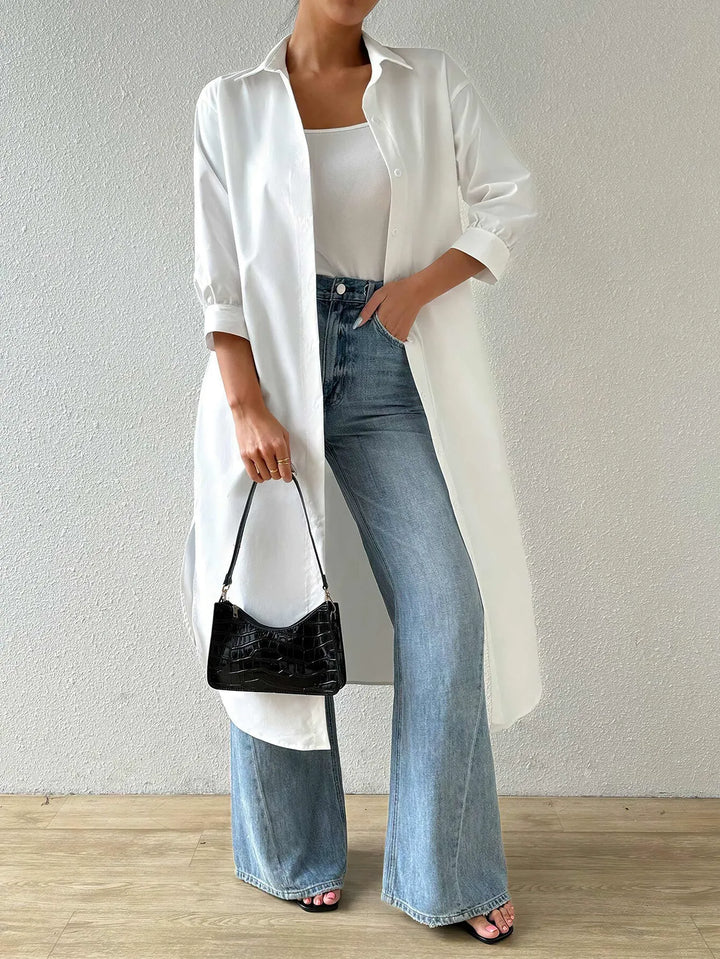 Stilla | Strikjakke Light Knit Long Model Åben Front 3/4 Ærmer Afslappet Pasform
