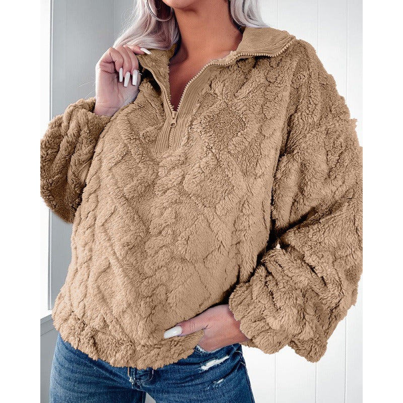 Stilla | Halv lynlås Plush fleece overdimensioneret pasform ståkrave
