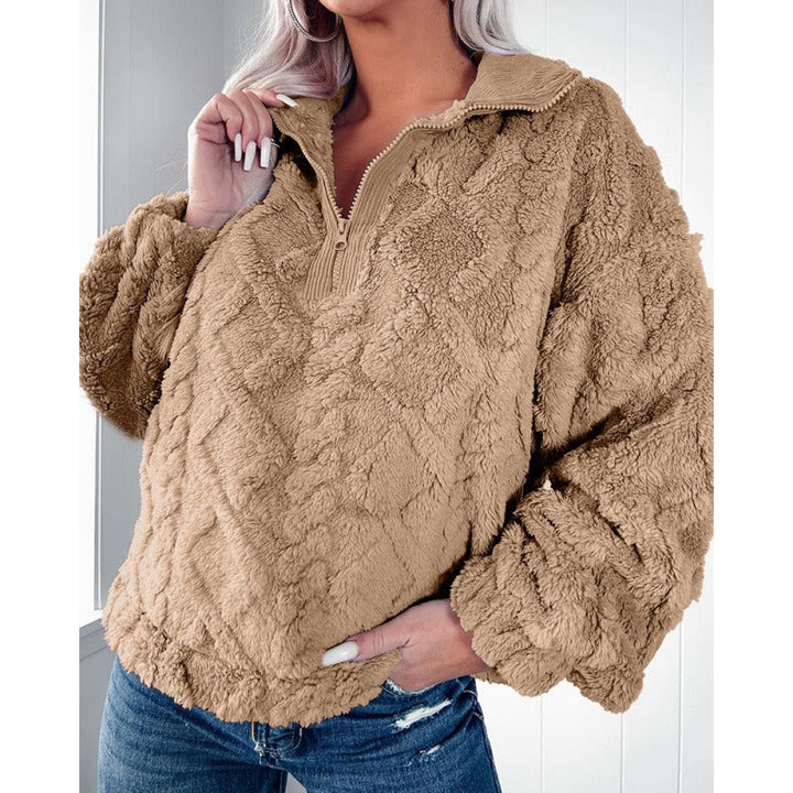 Stilla | Halv lynlås Plush fleece overdimensioneret pasform ståkrave