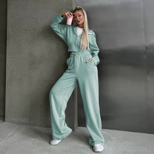 Stilla | Loungewear Sæt Zip-Up Hættetrøje Bred Bukser Blød Bomuldsblanding