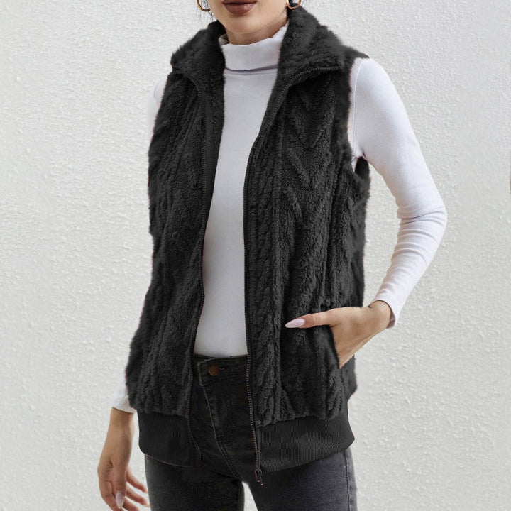 Stilla | Uden Ærmer Jacquard Fleece Lynlås Høj Krave Relaxed Pasform
