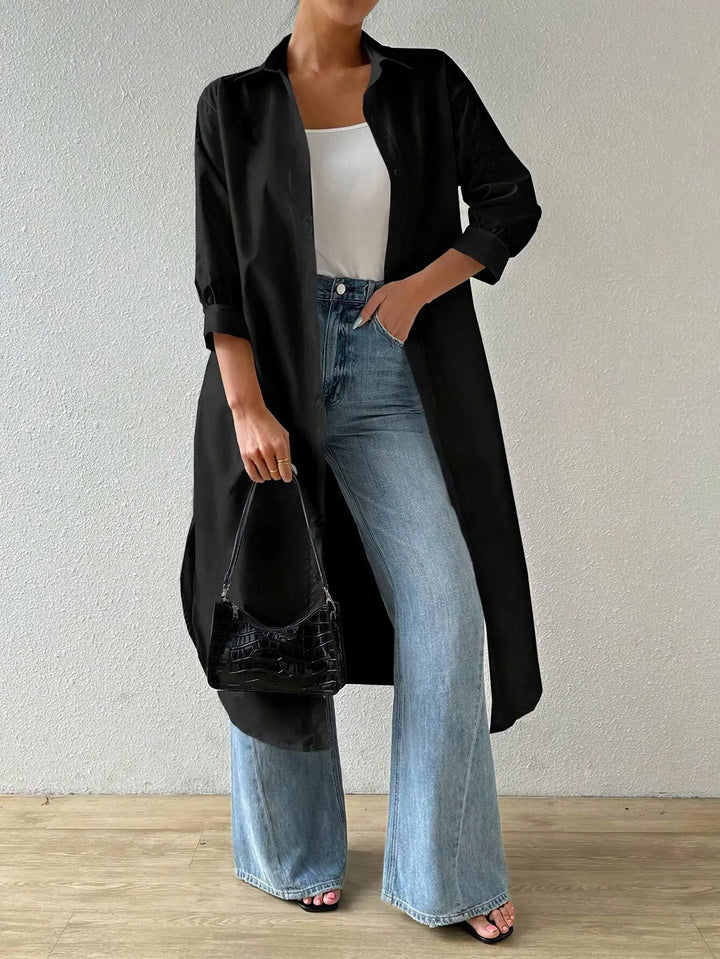 Stilla | Strikjakke Light Knit Long Model Åben Front 3/4 Ærmer Afslappet Pasform