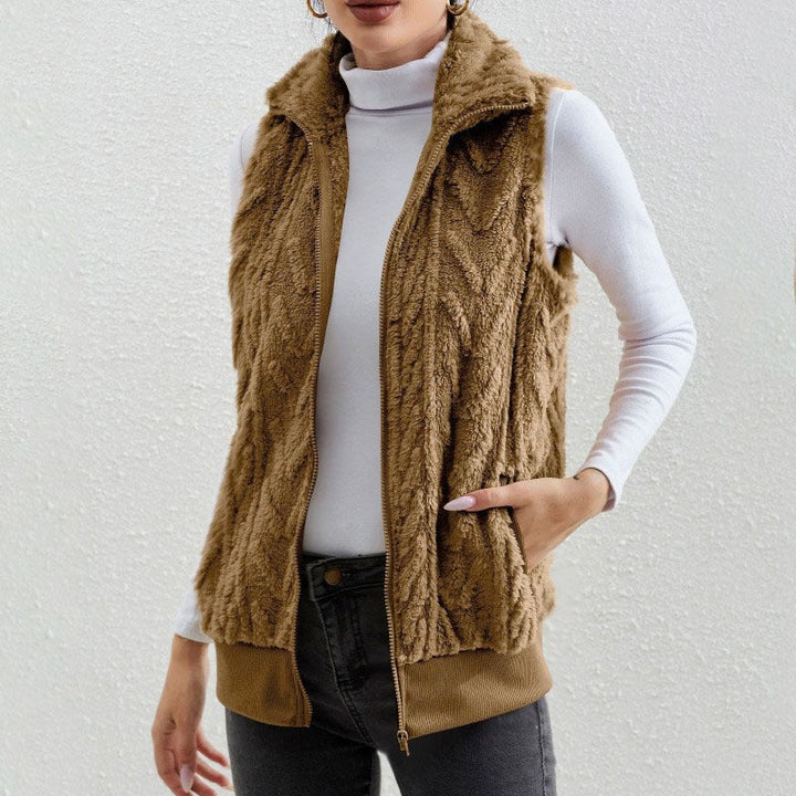 Stilla | Uden Ærmer Jacquard Fleece Lynlås Høj Krave Relaxed Pasform