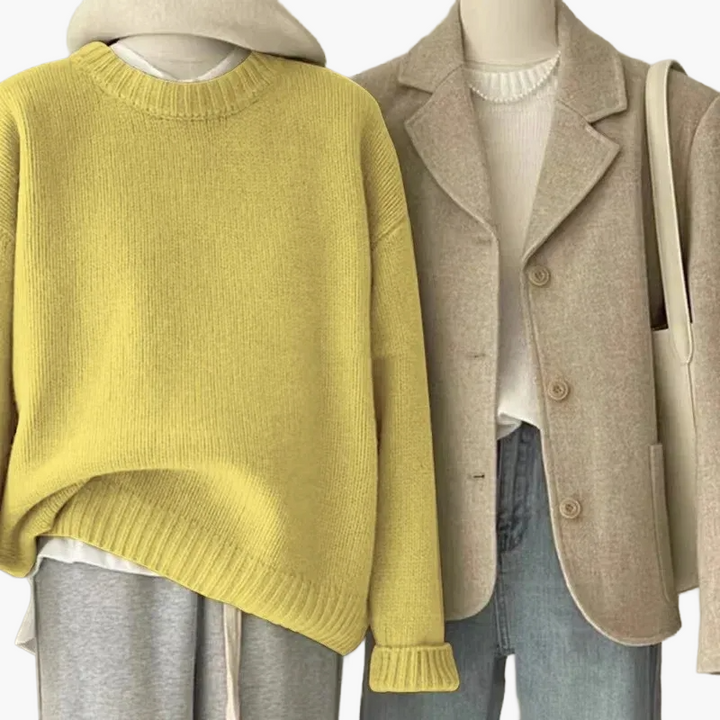 Stilla | Sæt Afslappet Retro Japansk Stil - Strikpullover og Blazer til Hverdag og Fritid