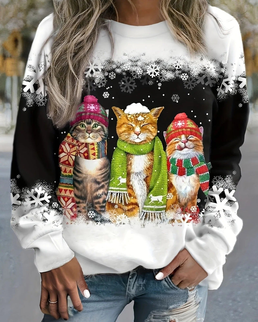 Stilla | Strik Sweatshirt Løs pasform Grafisk tryk Ribkanter Løs stil