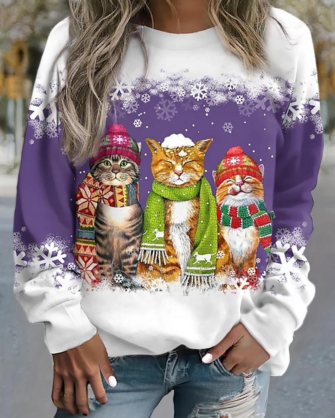 Stilla | Strik Sweatshirt Løs pasform Grafisk tryk Ribkanter Løs stil